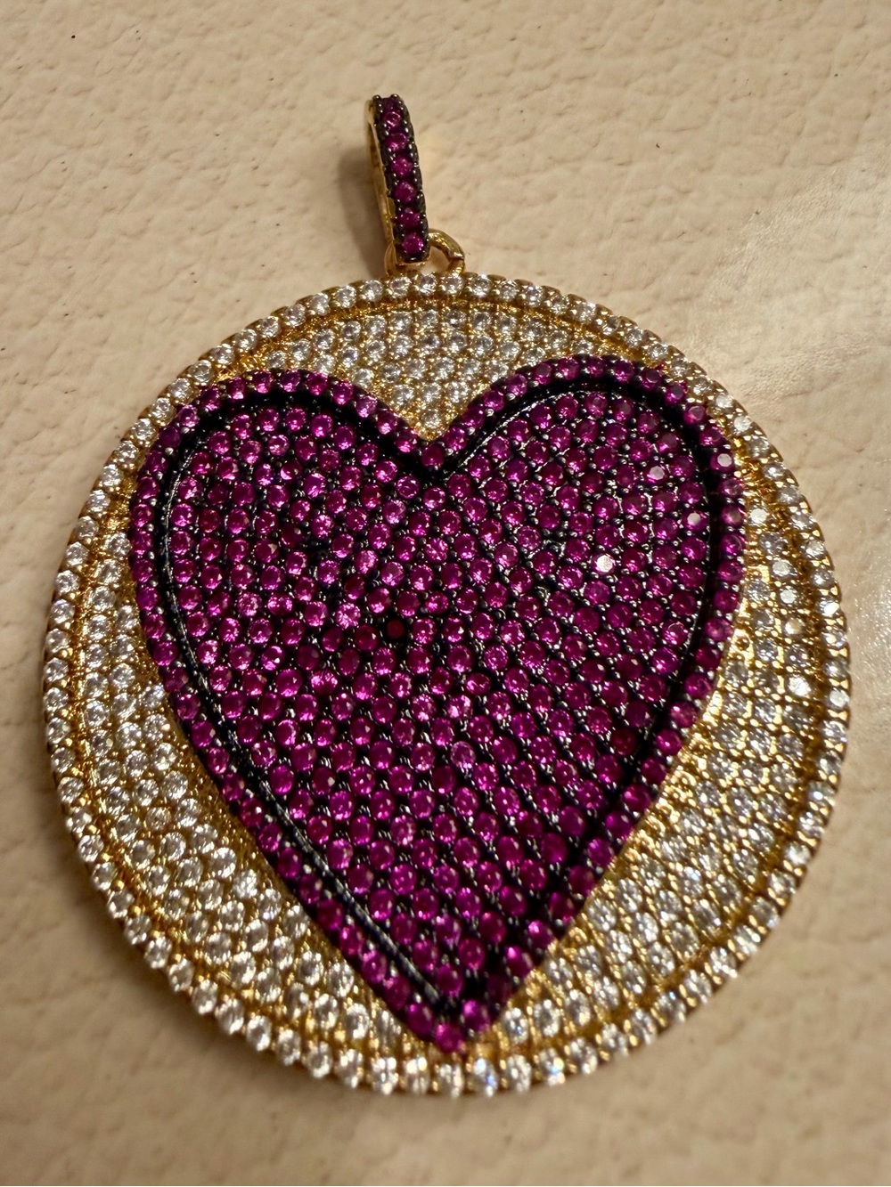 Gold-Tone Heart Pendant with Pink Crystal Pavé by Virtue NEW